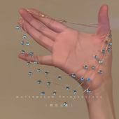 爆款 「错落仙蓝」多层叠戴项链女款 2025新款 高级感蓝钻锁骨链颈链