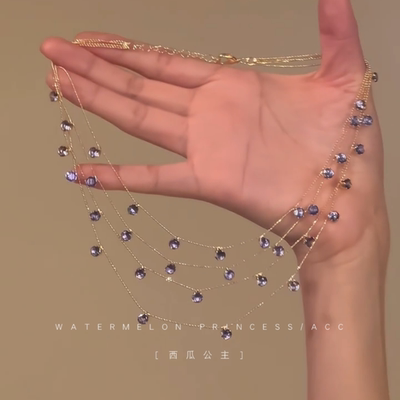 「错落仙紫」多层叠戴紫钻项链女款2025新款爆款高级感夏日锁骨链