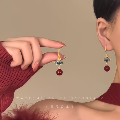 「青莲红砂」新中式国风耳环女古风高级感搭旗袍汉服秀禾服耳环饰