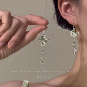 「冰翠四叶蝶」绿色蝴蝶耳环2025新款 高级感小清新流苏耳饰女 爆款