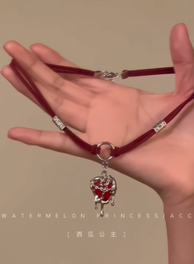 「矿野熔岩爱心」酒红色绒布项链女甜酷高级感锁骨链choker颈链潮