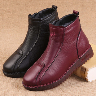 牛筋底防滑耐磨中年妈妈女棉鞋 老北京布鞋 加绒保暖女短靴 新款 冬季