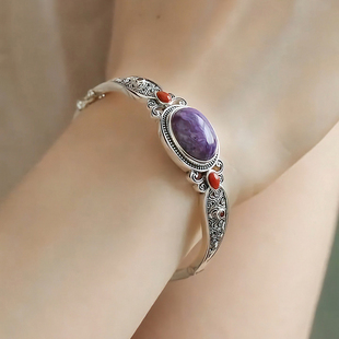 复古紫气东来手镯女款新中式国风高级感设计时尚百搭蝴蝶花纹手环