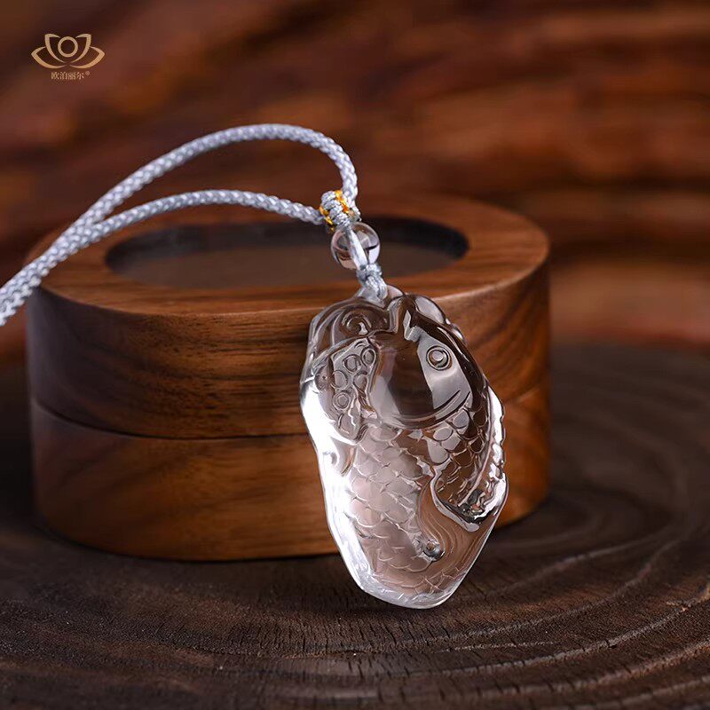 珍藏天然白水晶文昌鱼吊坠男女水晶锦鲤项链挂坠件送学生上岸礼物