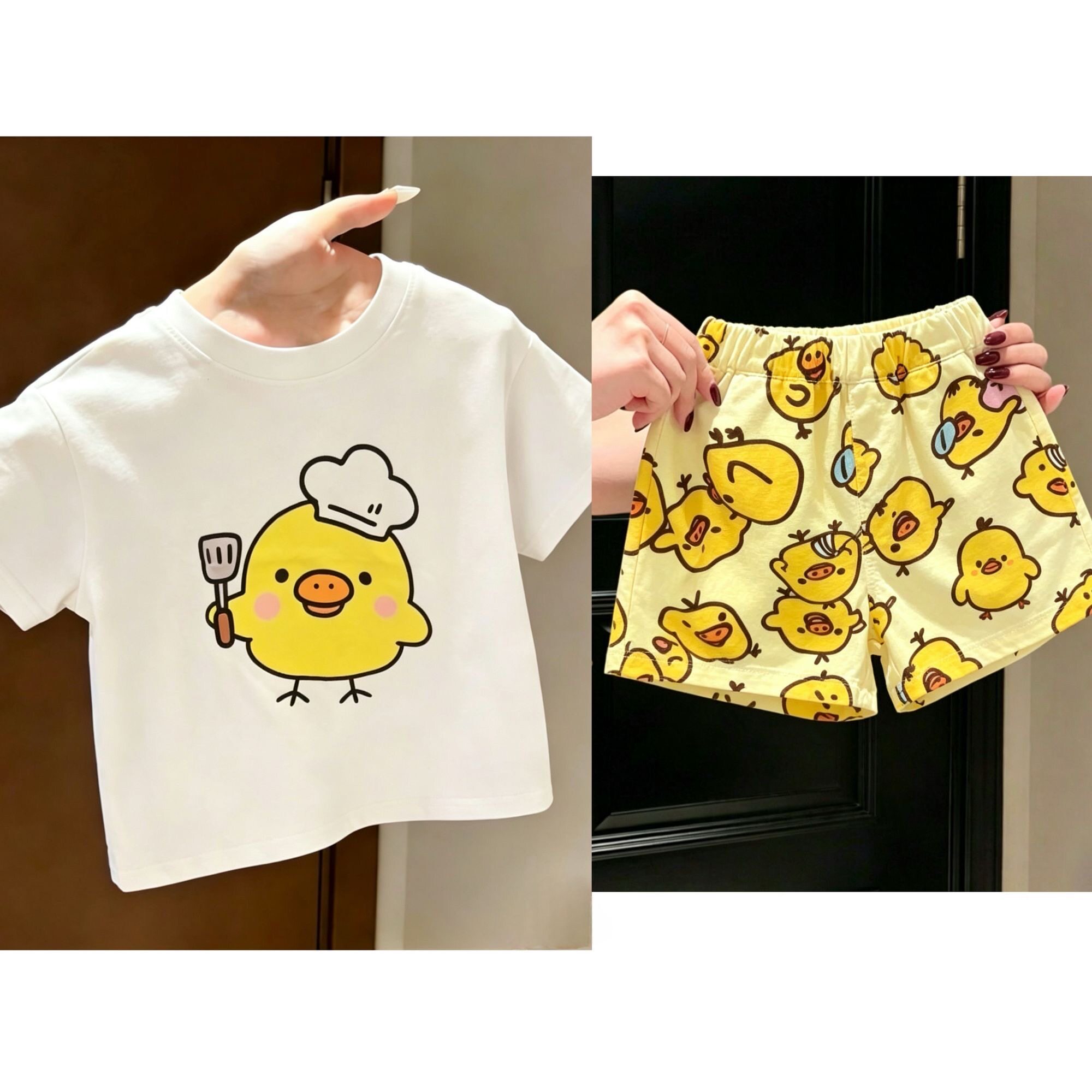 儿童鼻涕猪圆领上衣+裤子套装可爱纯棉短袖短裤宽松百搭儿童套装
