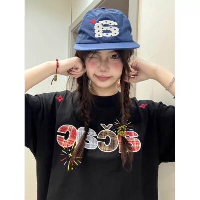 acac国潮星星烟花刺绣短袖t恤女