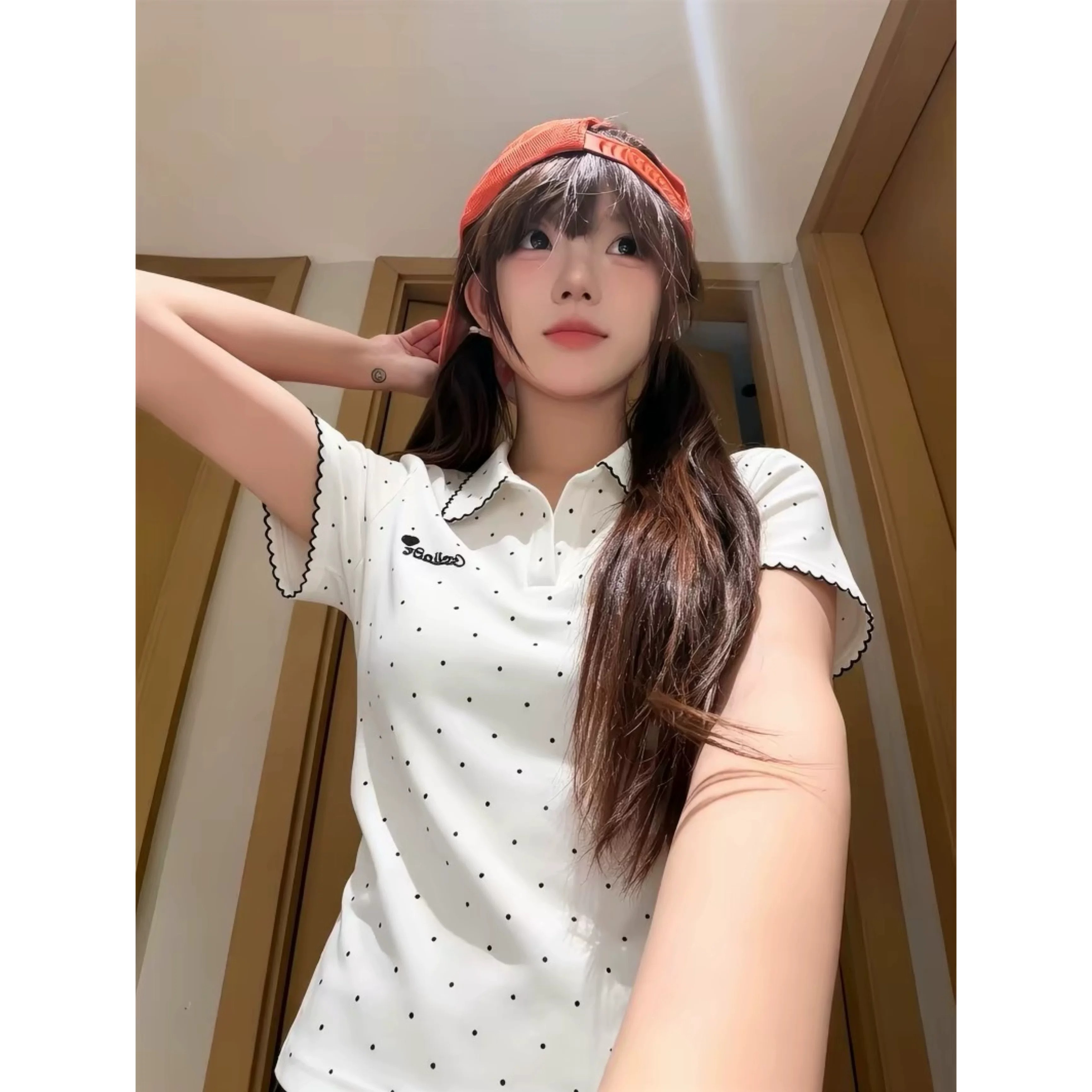韩系学院风polo领花边短袖t恤女