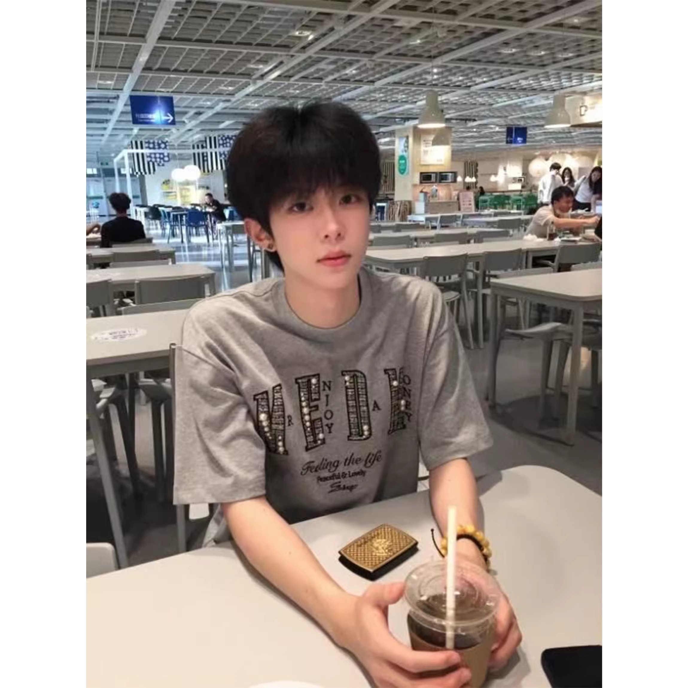 美式潮流钉珠珍珠字母短袖t恤女