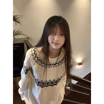 甜美风圣诞穿搭费尔岛针织毛衣女