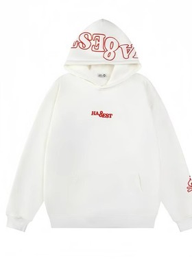 HA8EST美式高街小火苗刺绣字母连帽卫衣女秋冬情侣设计感宽松上衣