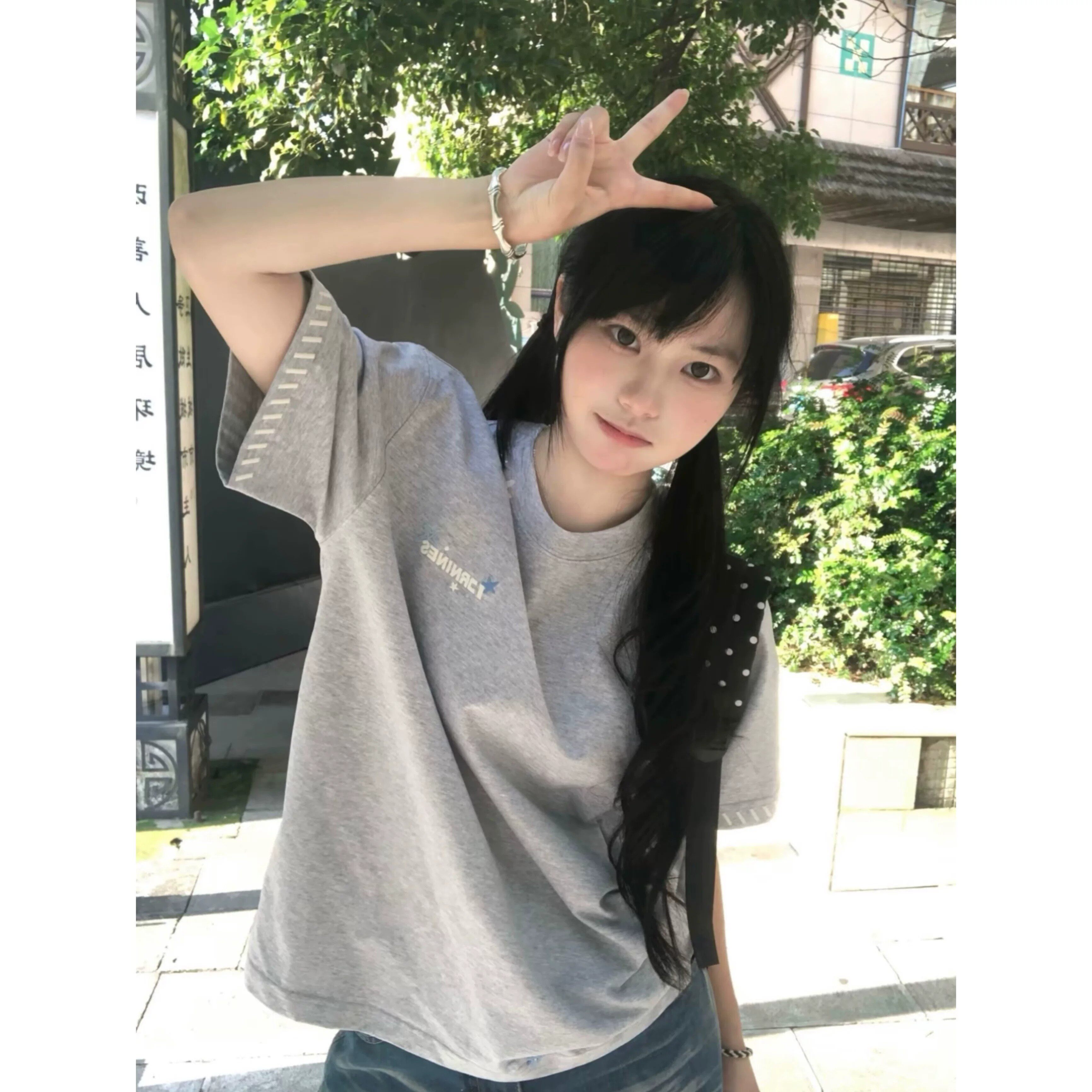 美式复古沙滩海星刺绣短袖t恤女