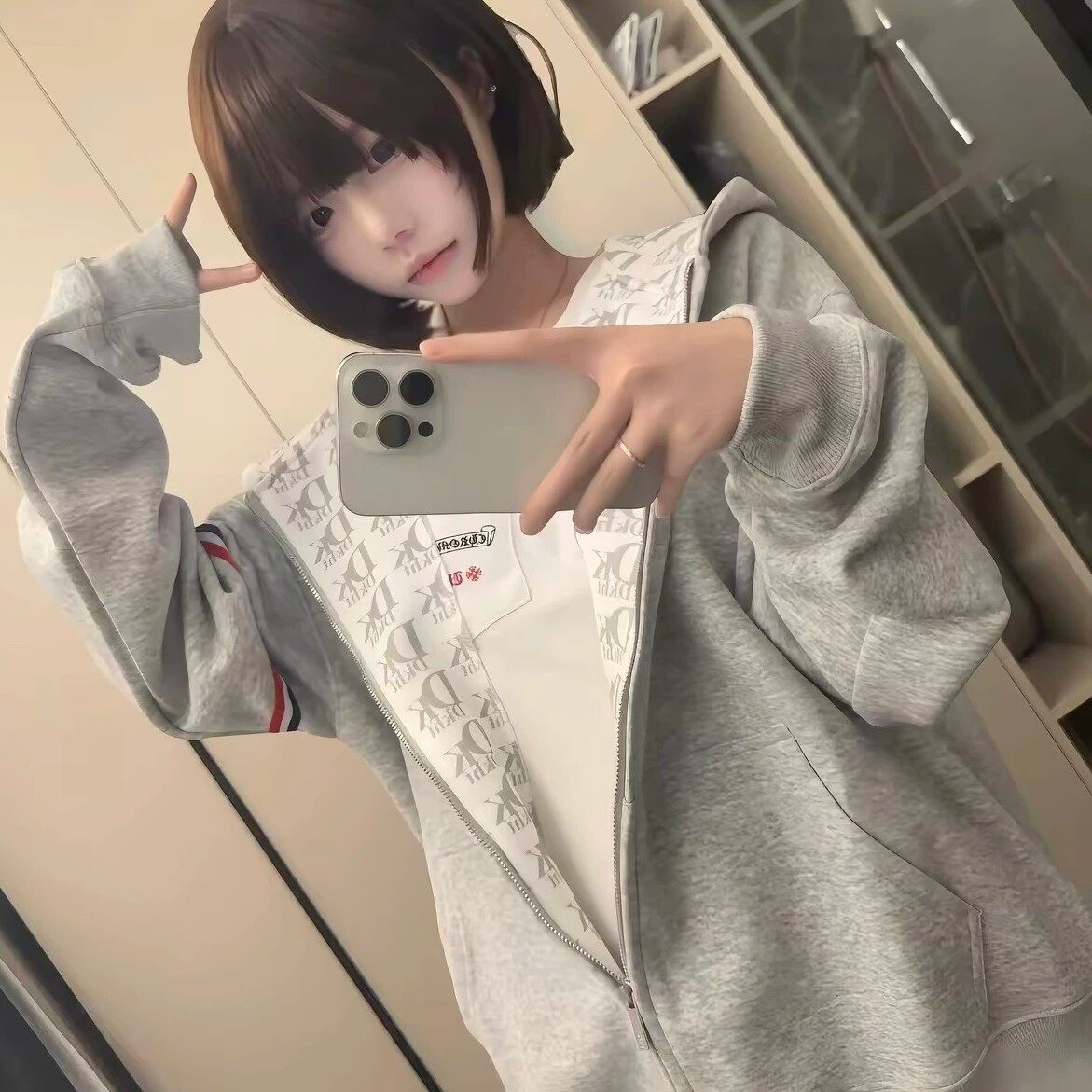 美式潮流DK字母彩色织带连帽卫衣