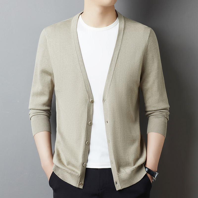 春秋季针织开衫外套韩版休闲男装西服修身纯色v领毛衣薄款上衣服