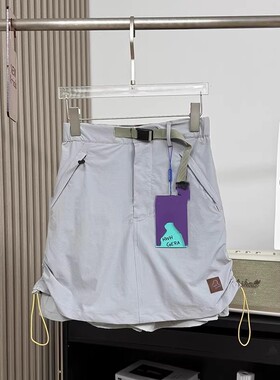 奥特莱斯~品牌余单系织带假两件工装短裤速干防走光A字半身裙裤女