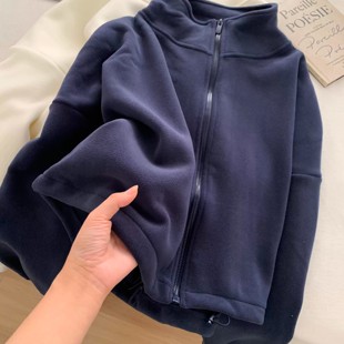 奥特莱斯 上衣冬 品牌折扣加厚保暖摇粒绒卫衣外套女立领拉链开衫