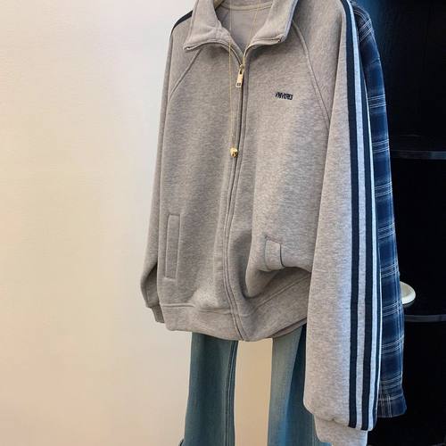 休闲加绒加厚开衫拉链卫衣外套女