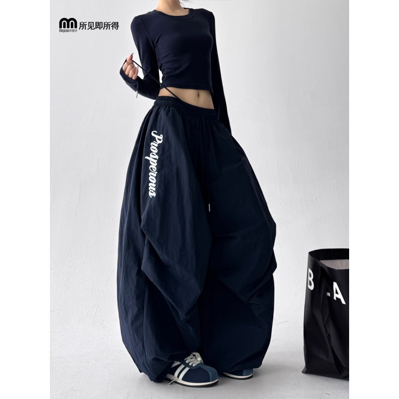 设计感褶皱伞兵裤女加厚加绒