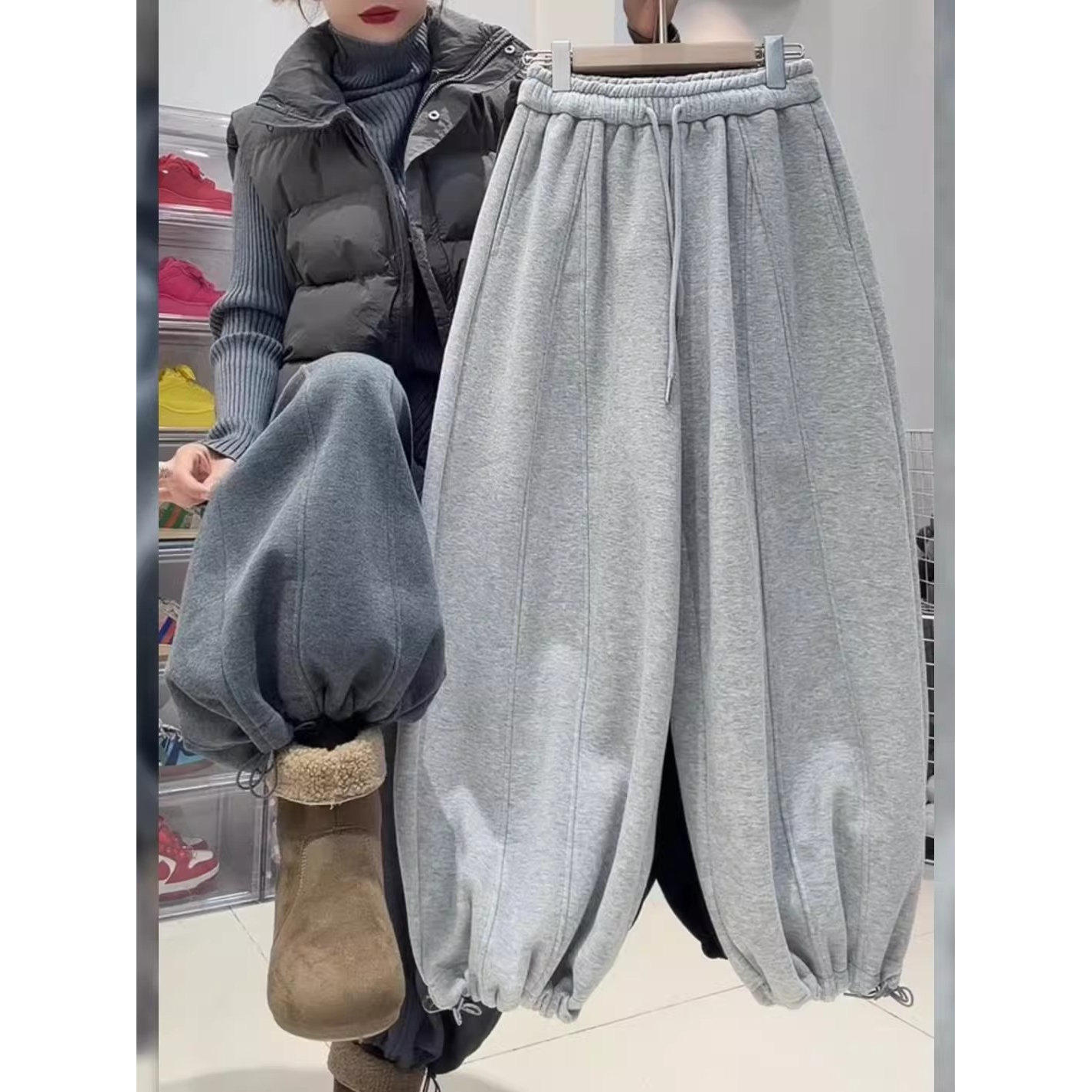 奥特莱斯~大牌撤柜加绒休闲裤女宽松梨型身材显瘦运动束脚阔腿裤,女装/女士精品,大码裤装,淘宝优惠券,粉丝福利购,淘宝优惠卷