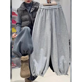 女宽松梨型身材显瘦运动束脚阔腿裤 奥特莱斯 大牌撤柜加绒休闲裤