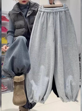 奥特莱斯~大牌撤柜加绒休闲裤女宽松梨型身材显瘦运动束脚阔腿裤