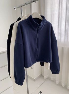 奥特莱斯~外贸余单加厚保暖摇粒绒卫衣女秋冬季立领拉链开衫外套