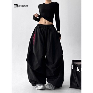 女宽松垂感休闲拖地裤 嘻哈街舞阔腿裤 品牌余单加绒美式 奥特莱斯