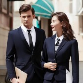 修身 新款 藏蓝色宝蓝色哔叽工作服 大码 套装 男女西装 银行职业装