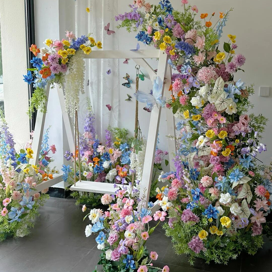 韩系莫奈花园造景仿真花艺婚礼装饰背景拱门蝴蝶造型高级感出片