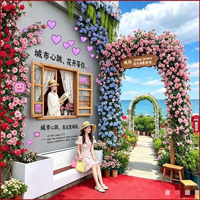 仿真花墙拱门遮挡户外庭院造景