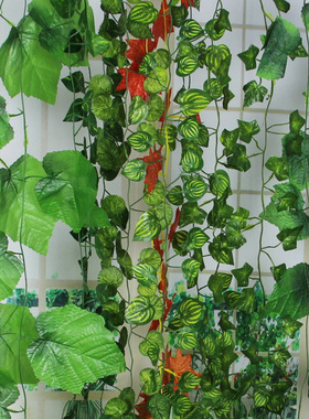 果藤假花装饰爬山虎植物藤条蔓管道装饰塑料花假花藤条绿色假树叶