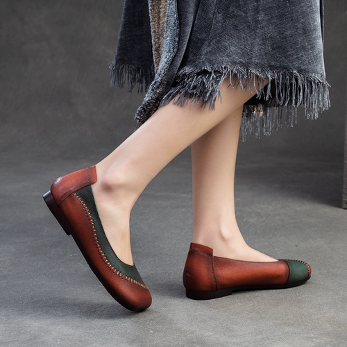 Весенние новые стильные женские туфли на плоской подошве из натуральной кожи в стиле ретро с круглым носком, удобные и универсальные повседневные туфли