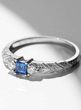 新品皇家蓝宝石仿真钻石戒指女轻