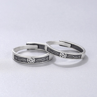 镀925银新品山盟海誓戒指情侣对戒闺蜜小众设计简约复古指环