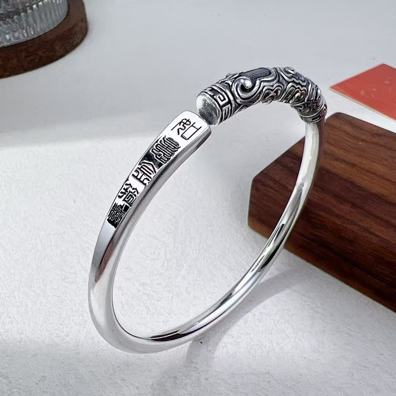 新品复古亮旧圆棍如意金箍棒个性风潮镯子 开口高级手镯