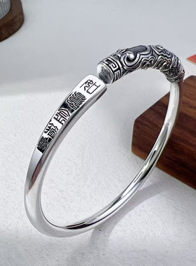 镀925银新品复古亮旧圆棍如意金箍棒个性风潮镯子 开口高级手镯