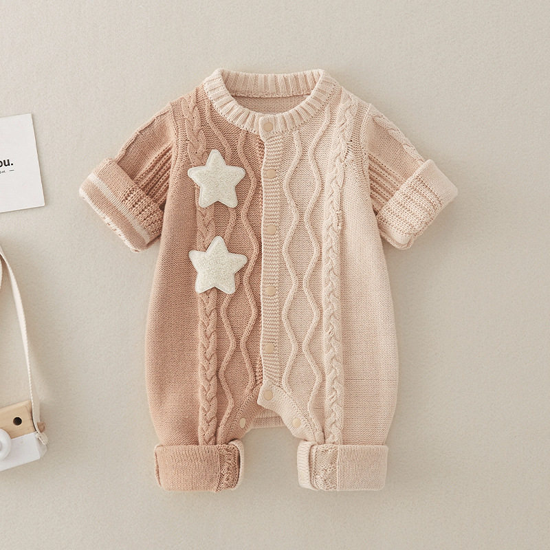 品牌折扣童装婴幼儿针织连体衣春秋宝宝衣服外出洋气哈衣爬服麻花