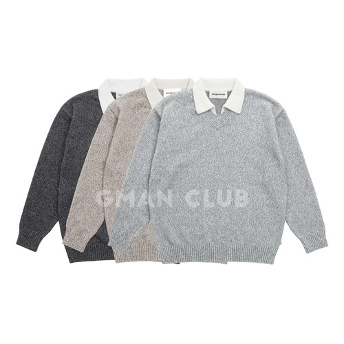 FotiGmanClub 老钱风假两件翻领毛衣男士宽松休闲套头混纺针织衫