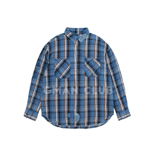 衬衫 复古拼接牛仔水洗破坏格子蓝色长袖 余文乐同款 FotiGmanClub