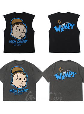 FotiGmanClub 美式高街卡通大力水手宽松圆领短袖TEE恤坎肩背心夏