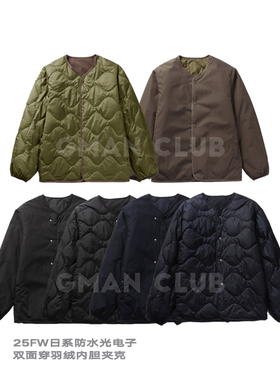 FotiGmanClub 日系防水光电子双面穿内胆薄羽绒夹克无领开衫外套