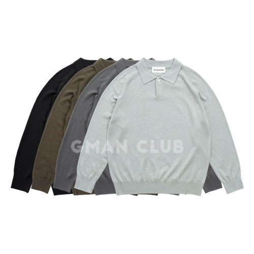 FotiGmanClub 老钱风翻领Polo针织衫男士混纺长袖毛衣休闲秋上衣