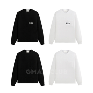 TEE恤 成衣水洗全棉纯色打底长袖 FotiGmanClub KITH植绒字母口袋