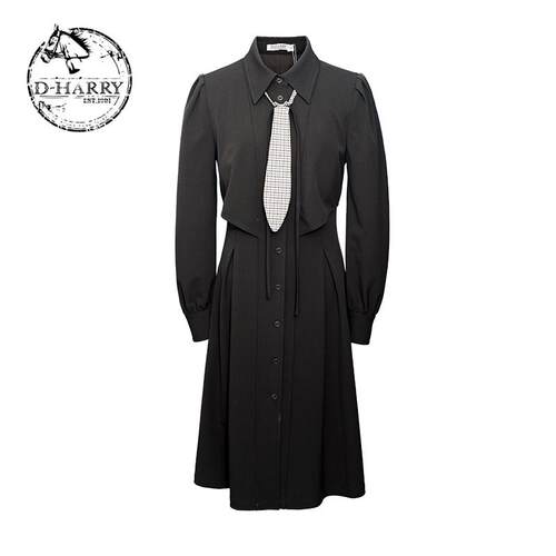 D-HARRY/迪哈利墨绿色长袖连衣裙