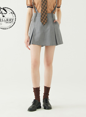 D-HARRY/迪哈利夏新款学院风灰色A字短裤背带裤DH232L96131D