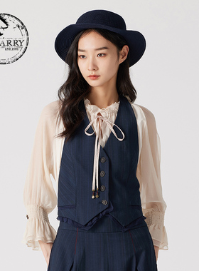 D-HARRY/迪哈利夏季新款复古藏青色暗纹修身马甲DH242Q97161D