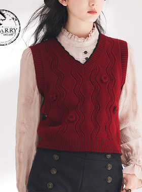 D-HARRY/迪哈利春秋新款时尚百搭深红色毛织马甲DH241C96979D