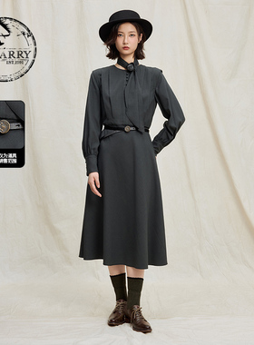 D-HARRY/迪哈利2025冬季新款优雅深绿色长袖连衣裙DH254J90913B