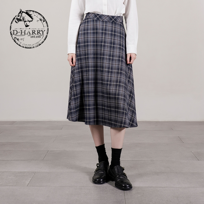 D-HARRY/迪哈利格纹中长裙半裙