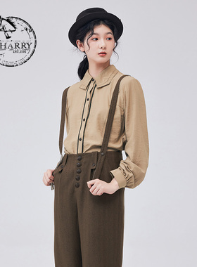 D-HARRY/迪哈利新款复古休闲卡其色长袖衬衫DH233D96383D