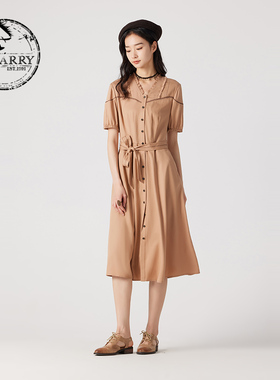 D-HARRY/迪哈利夏新款时尚百搭粉桔色短袖连衣裙DH242J97298D